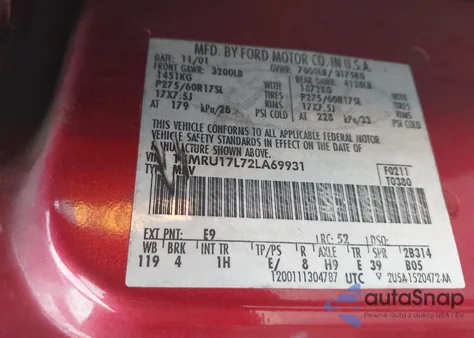 2002 Ford Expedition Eddie Bauer from USA, damaged, VIN 1FMRU17L72LA69931